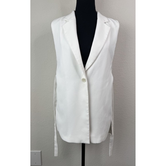 ZARA Sleeveless Blazer Vest Women's S Longline Open Side Tie White Quiet Luxury - Picture 2 of 7